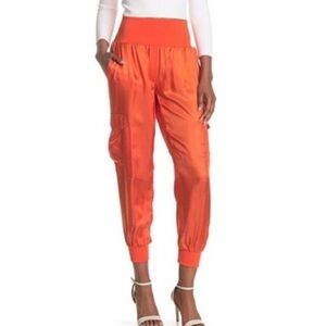 Cinq a sept Vibrant Orange Satin Jogger Pants